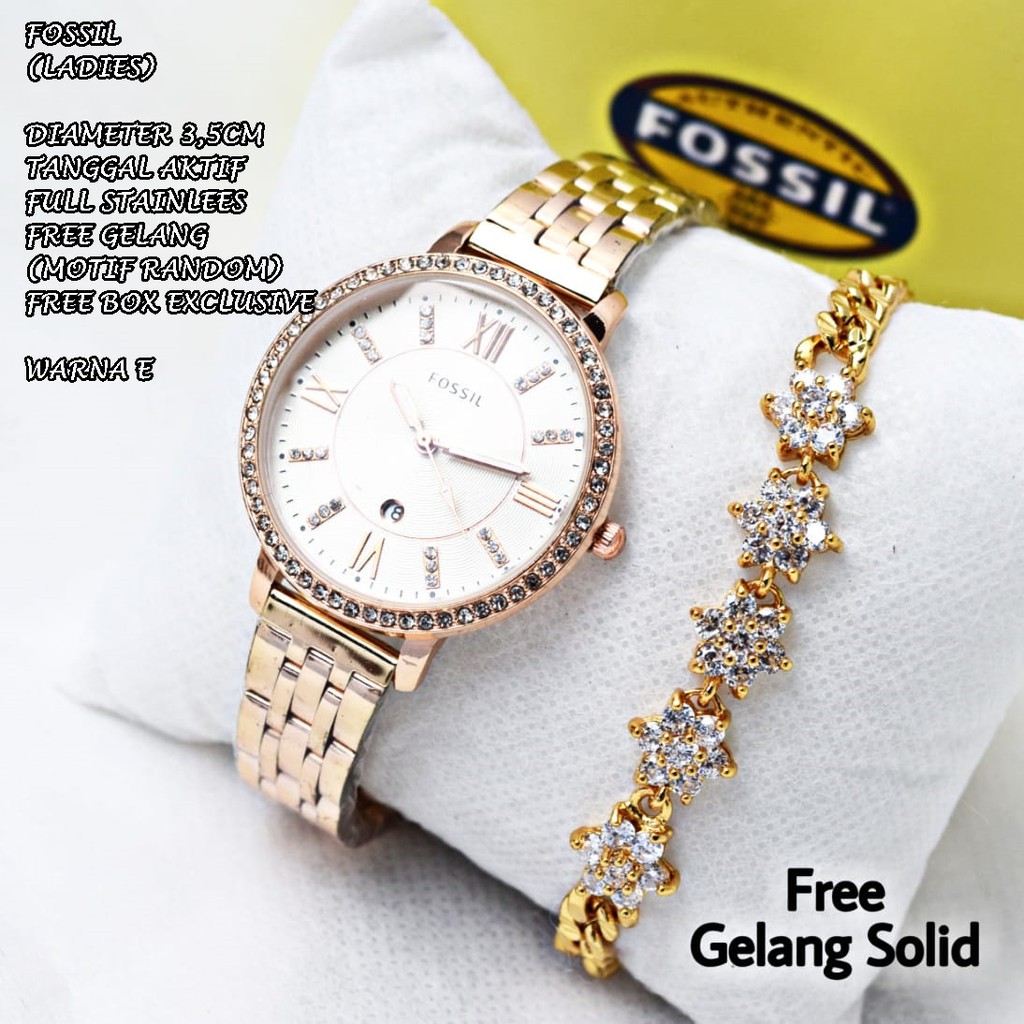 JAM TANGAN WANITA FASHION RANTAI BODY BULAT DIAMOND TANGGAL AKTIF FREE GELANG