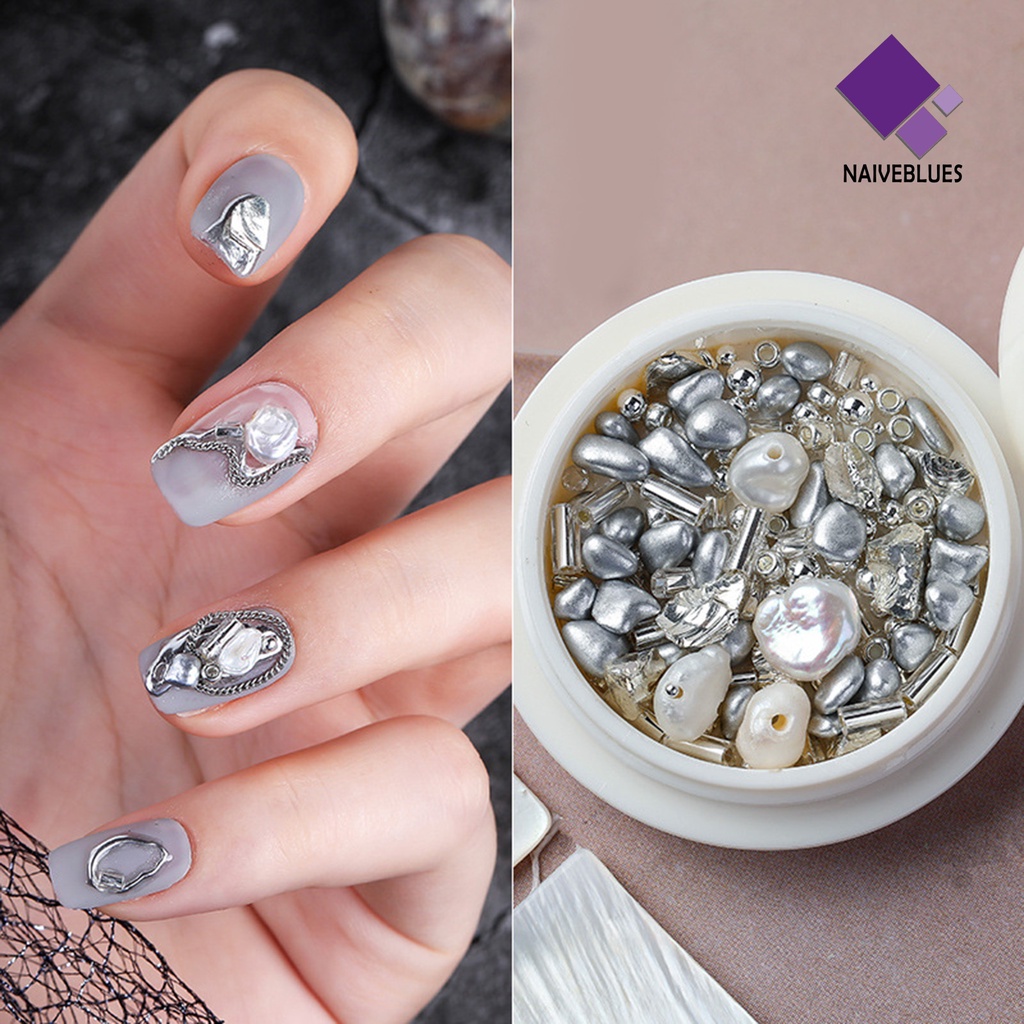 Naiveblue 1 Kotak Mutiara / Kerang / Batu Untuk Aksesoris Nail Art DIY