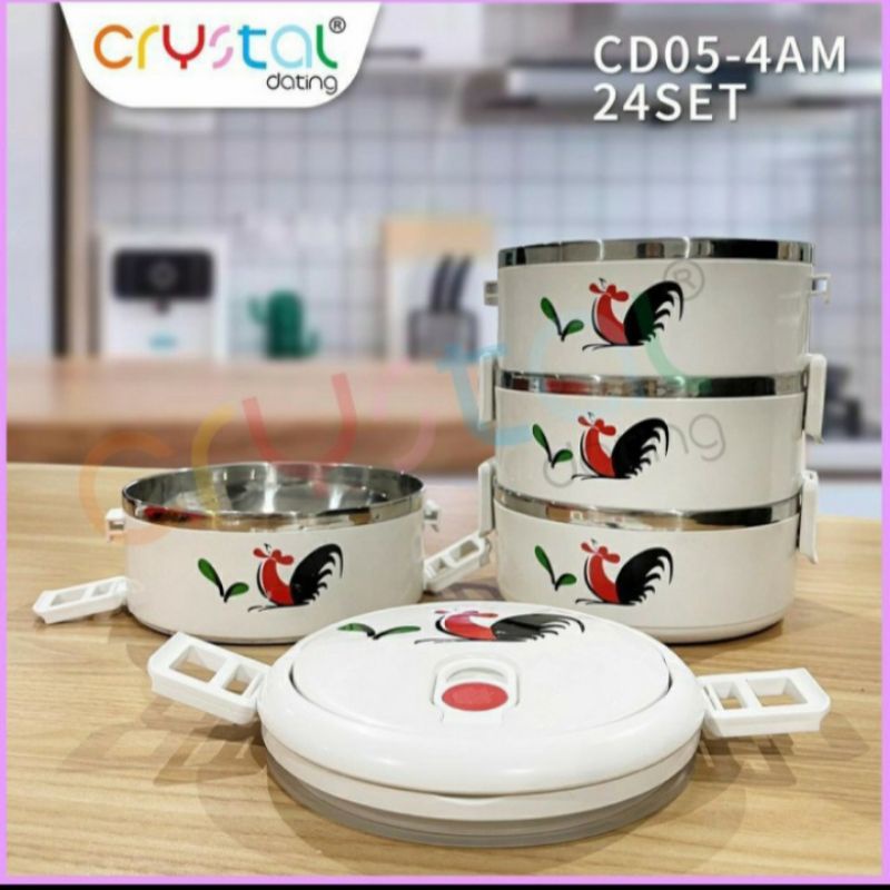 Rantang Crystal 4 Susun / Rantang 4 Susun Motif Ayam Jago Lunch Box