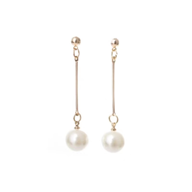 (Hello Girl)E11 Anting Mutiara Fashion Wanita Mutiara Putih Kecil Panjang Stud Earrings Import-3