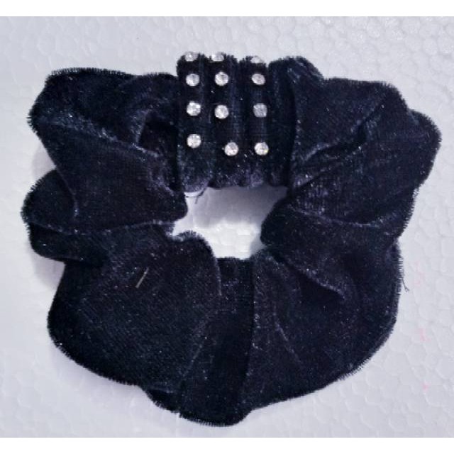 Ikat rambut permata hitam 6 pcs beludru.grosir