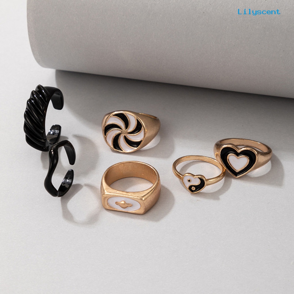 6pcs / Set Cincin Jari Model Terbuka Dapat Ditumpuk Bentuk Hati Kincir Angin Untuk Unisex