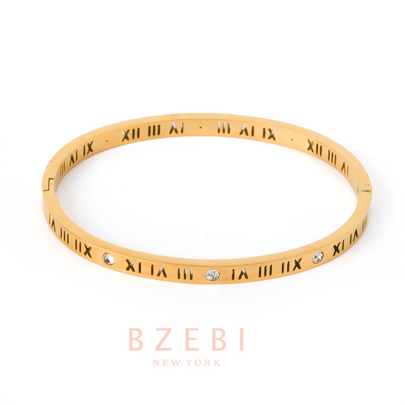 Bzebi Gelang Bangle Titanium Steel Hias Berlian Imitasi Warna Rose Gold / Silver 993