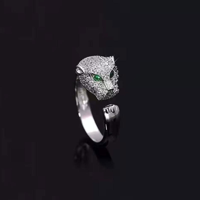 Cincin Model Kepala Leopard Aksen Berlian Untuk Pria Dan Wanita