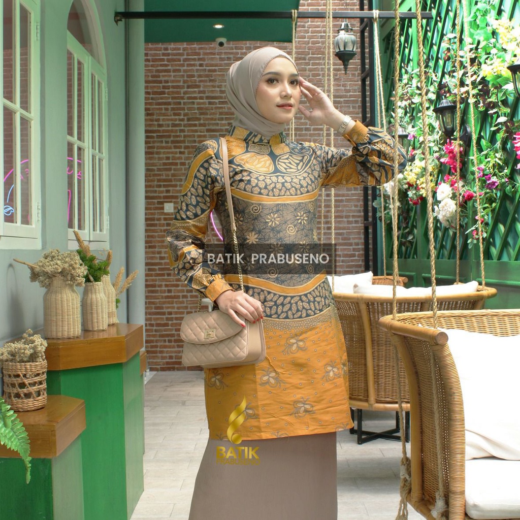 Batik Prabuseno - LILI KUNING Tunik Batik Wanita Lengan Panjang