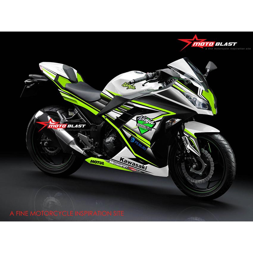 Decal Stiker NINJA 250R FI WHITE SUPER GREEN FULL BODY MOTOBLAST
