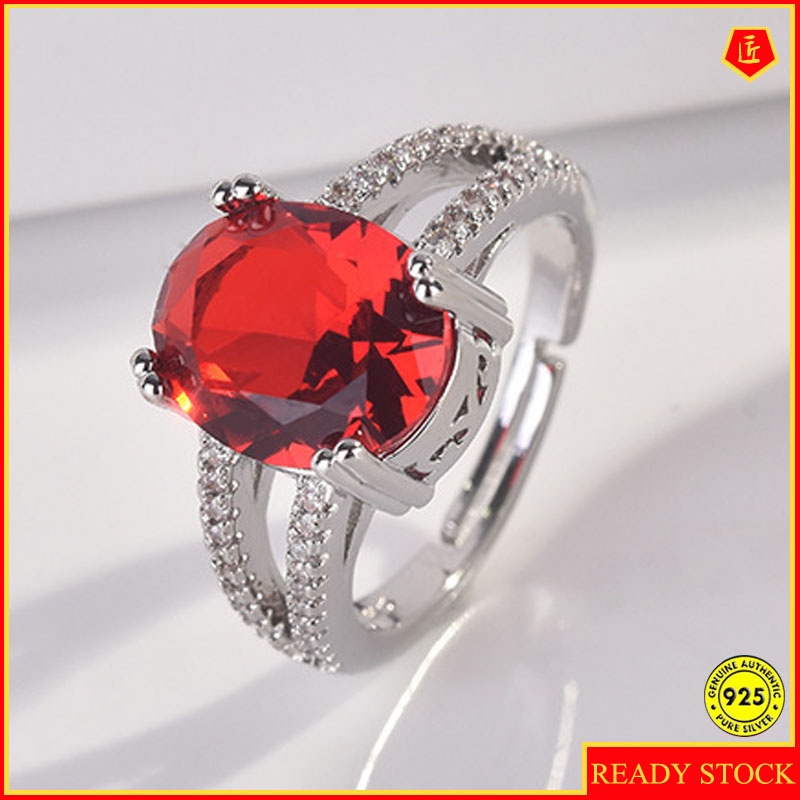 Cincin Model Terbuka Adjustable Bentuk Telur Angsa Aksen Rubellite Untuk Wanita