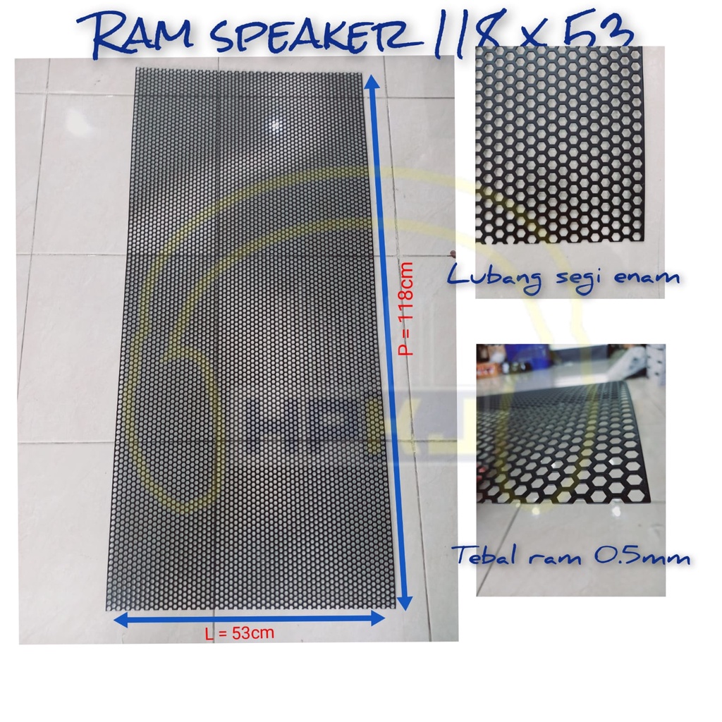 GRILL RAM BOX SPEAKER 118 x 53 TIPIS grill hitam segi enam 118x53cm Tipis