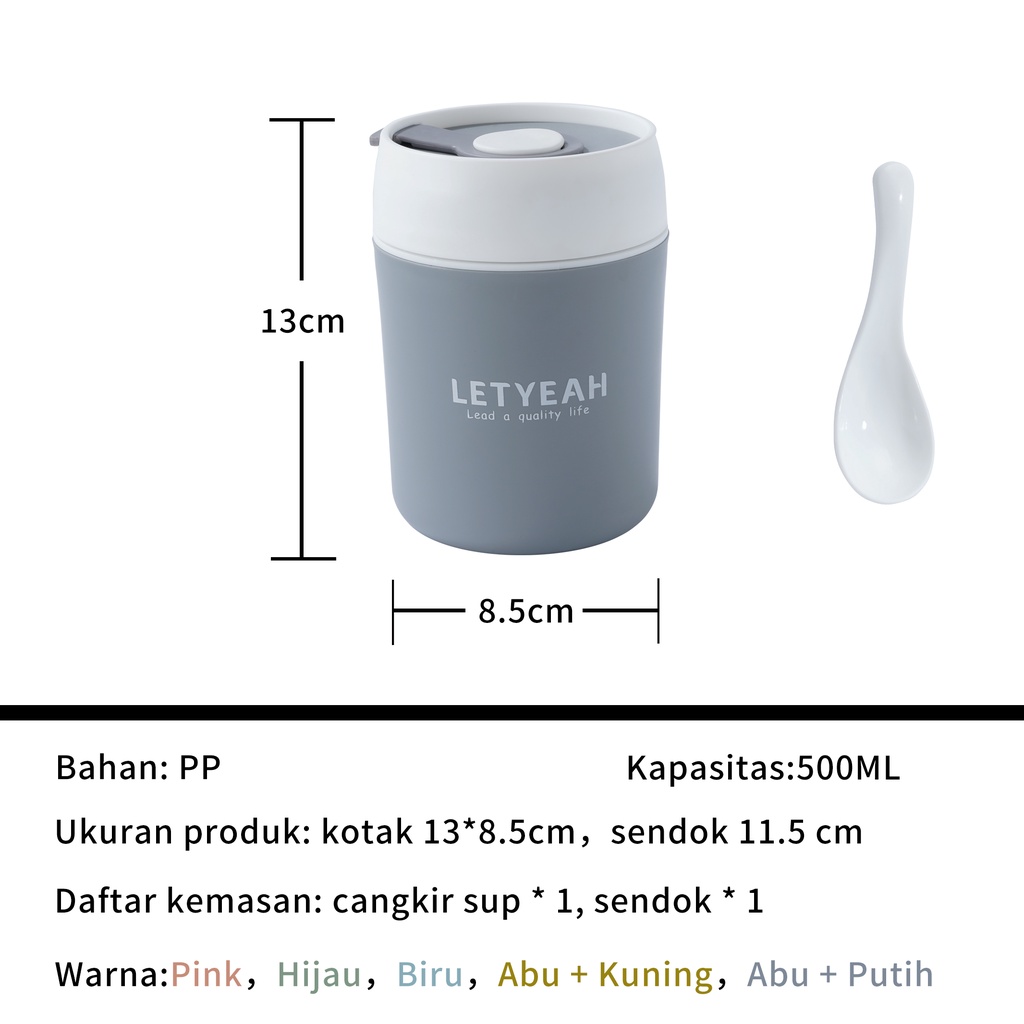 Letyeah &amp; Anantagt cangkir sup anti tumpah tahan panas 500ML/termos makanan/cangkir kopi susu/Mangkok sup Free spoon BPA free