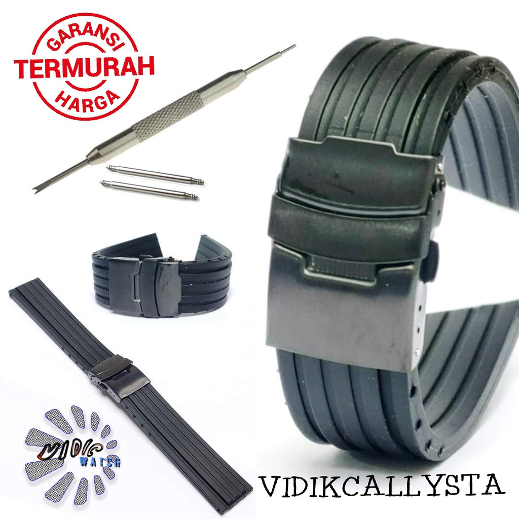 Tali Karet jam tangan 22mm Rubber Strap 22mm Black Bracelt 22 MM