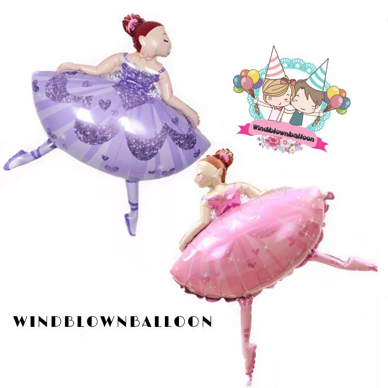 WINDBLOWN BALON FOIL BALLERINA BALLET GIRL / DEKOR KARAKTER ULTAH HBD BIRTHDAY ANAK CEWE PINK UNGU