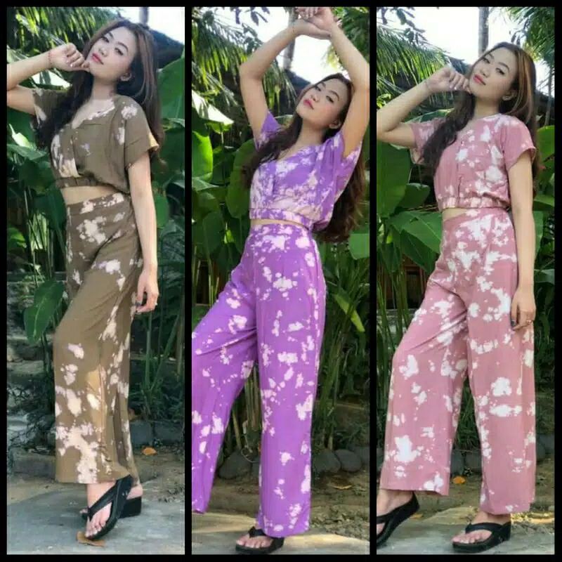 setelan tie dye crop celana panjang karya bali shop