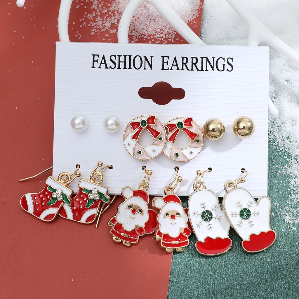 Set Anting Kombinasi Desain Kartun snowflake bell Natal Untuk Wanita