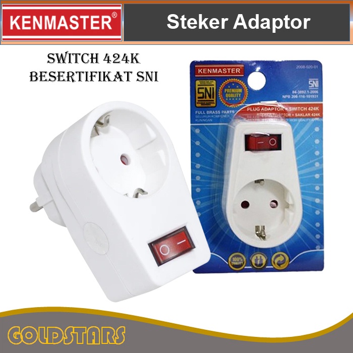 Steker Colokan Listrik 1 Lubang Kenmaster Plug Adaptor + Switch 424K