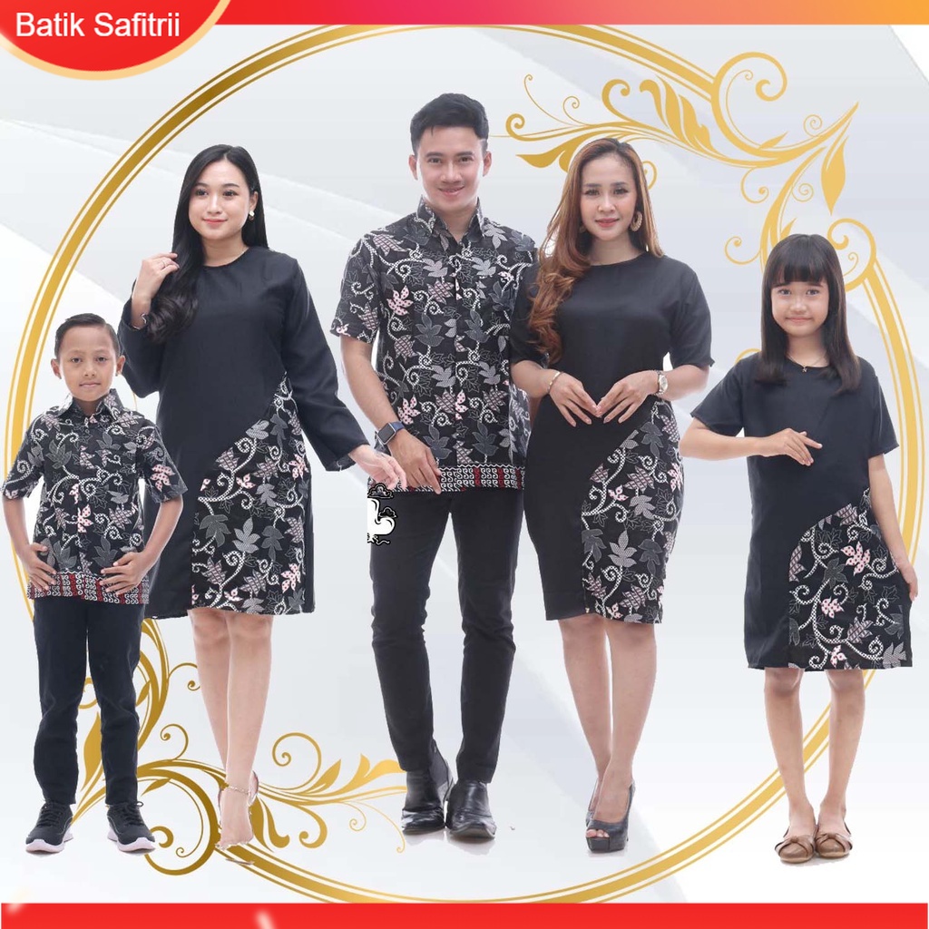 Couple Keluarga - Batik Kombinasi Keluarga Natal - Ibu Bapak Anak - Motif Moscrep Hitam - Dress Tuni