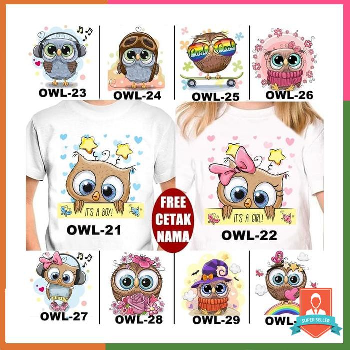 baju / kaos anak burung hantu owl banyak motif (free tulisan/nama)