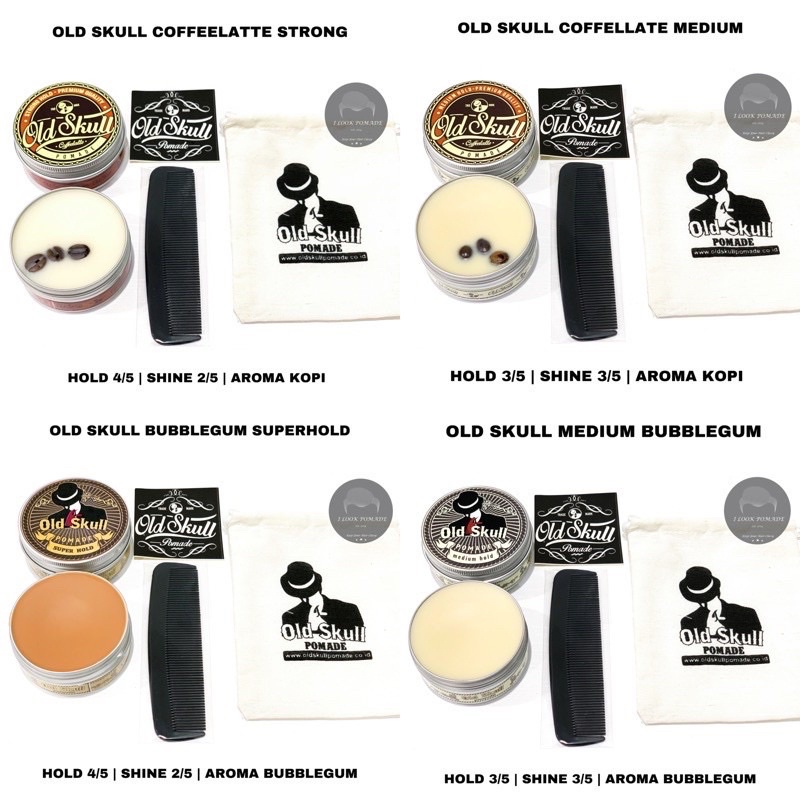 POMADE OLDSKULL/ OLDSKULL MEDIUM HOLD/ STRONG HOLD AROMA BUBBLEGUM/ COFFEELATTEE