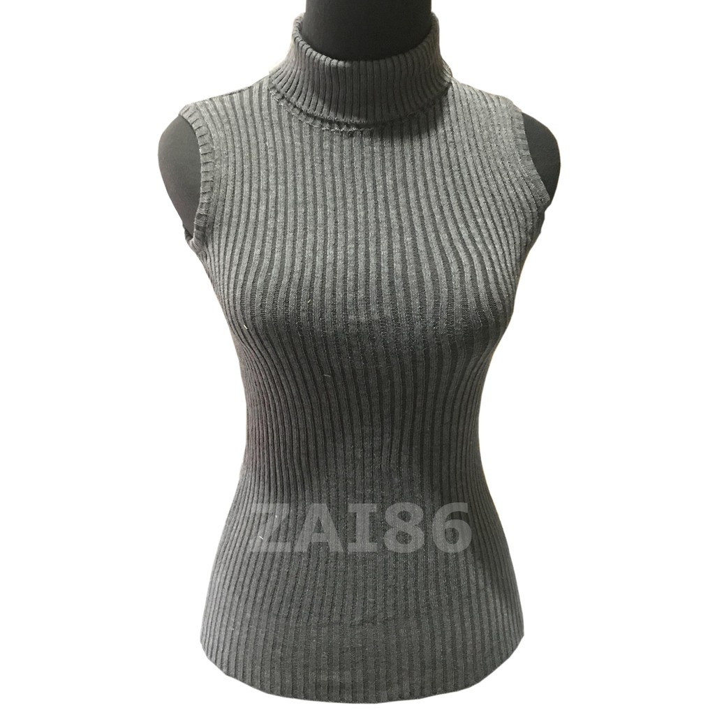 Turtle Neck Tanktop Rajut - Yukensi - Atasan Wanita-Abu Tua
