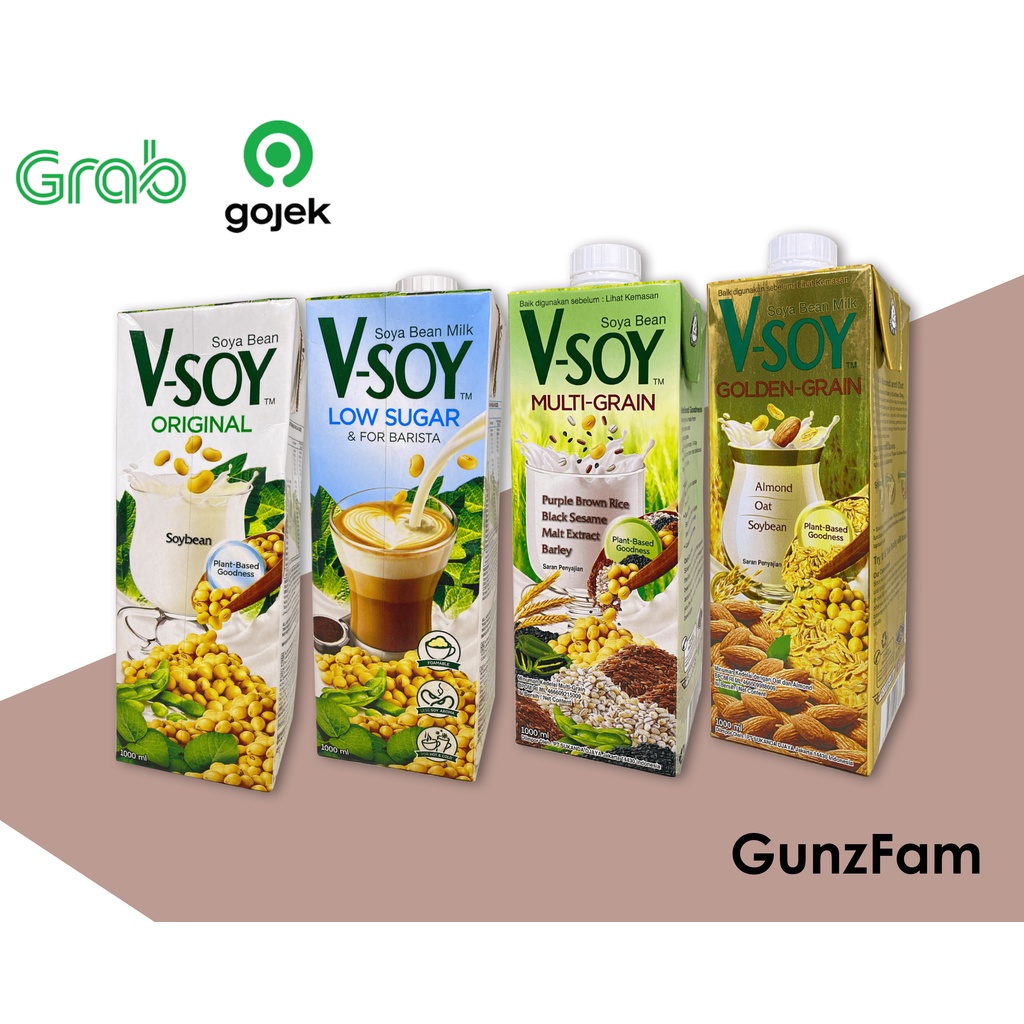 Vsoy Susu Kedelai Multi Grain / Original / Low Sugar 1 Liter | V-Soy Soy Milk UHT 1 Liter