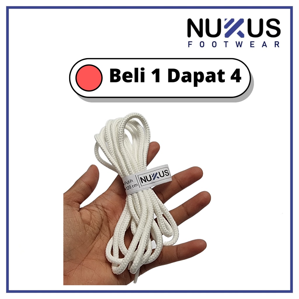 Nukus Tali Sepatu Beli 1 dapat 4 Bulat Putih Sepasang Kanan dan Kiri 120 CM