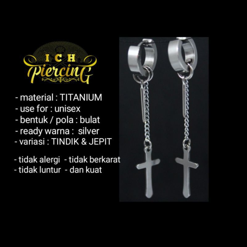 Anting Tindik dan Jepit Model Salib Gantungan Fashion Pria Korea