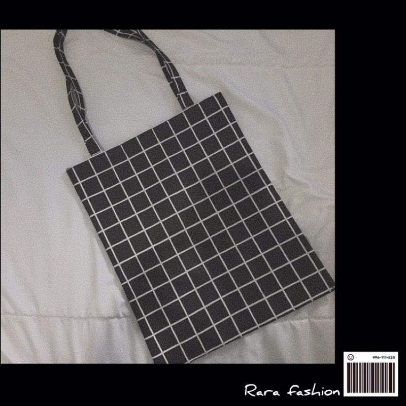 tote bag kotak kotak warna hitam putih  abu murah tas wanita tote bag korea hits tas kampus wanita