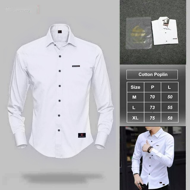 Kemeja Polos Putih Hitam Pria Lengan Panjang Casual Distro Premium Quality