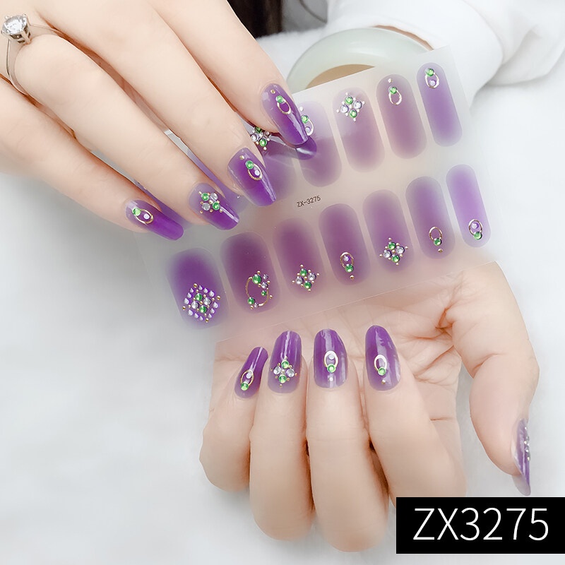 ZX 14Pcs/Set Stiker Kuku 3d Desain Bermotif High End Berlian Mutiara Permata Warna-Warni Untuk Tempel Tahan Air Tahan Lama Menicure Stickers Korea Self Adhesive Fashion Sticker kuku Full Aksesoris Dapat Kupas Mudah Digunakan Dan Dilepas Anti Air Nail Art