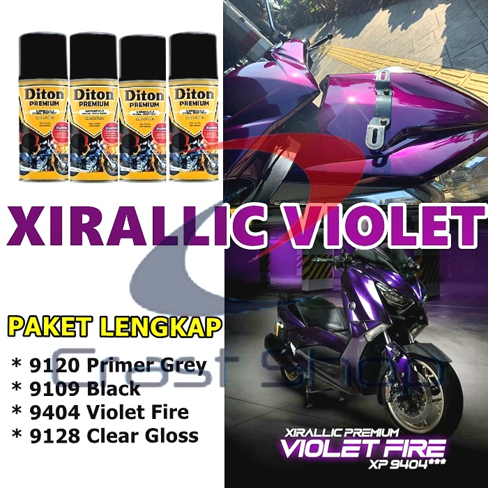 Paket Lengkap Cat Pilox Semprot Diton Premium XP 9404 Xirallic Violet Fire 400cc Warna Ungu Jingga S