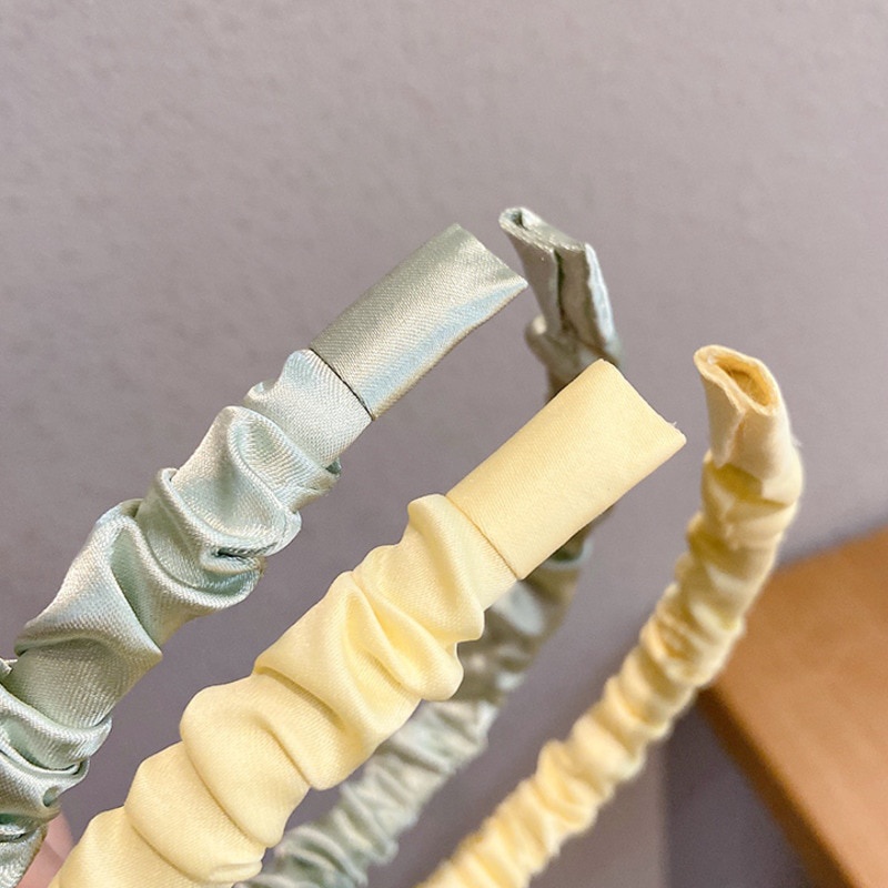 Bando Style Fashion Korea / Bandana Wanita / Aksesoris Ikat kepala warna solid Bahan satin lipit