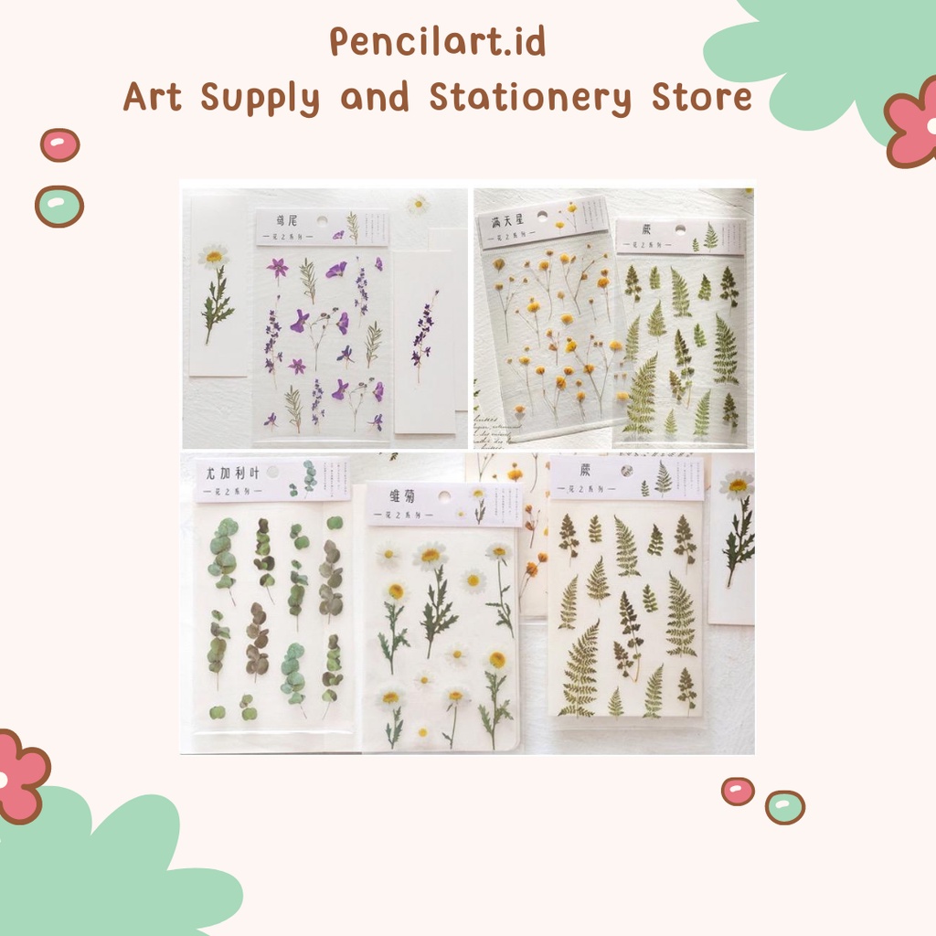 

Sticker Vintage transparent PET sticker plants flowers Stiker Seri Tanaman