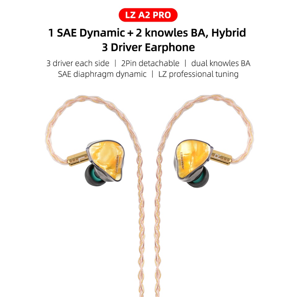 LZ A2 PRO Resin In-ear Monitor 1 Dynamic+2 Knowles BA Hybrid 3 Driver HIFI Earphone Sport Music Earbud Detachable 2Pin Cable