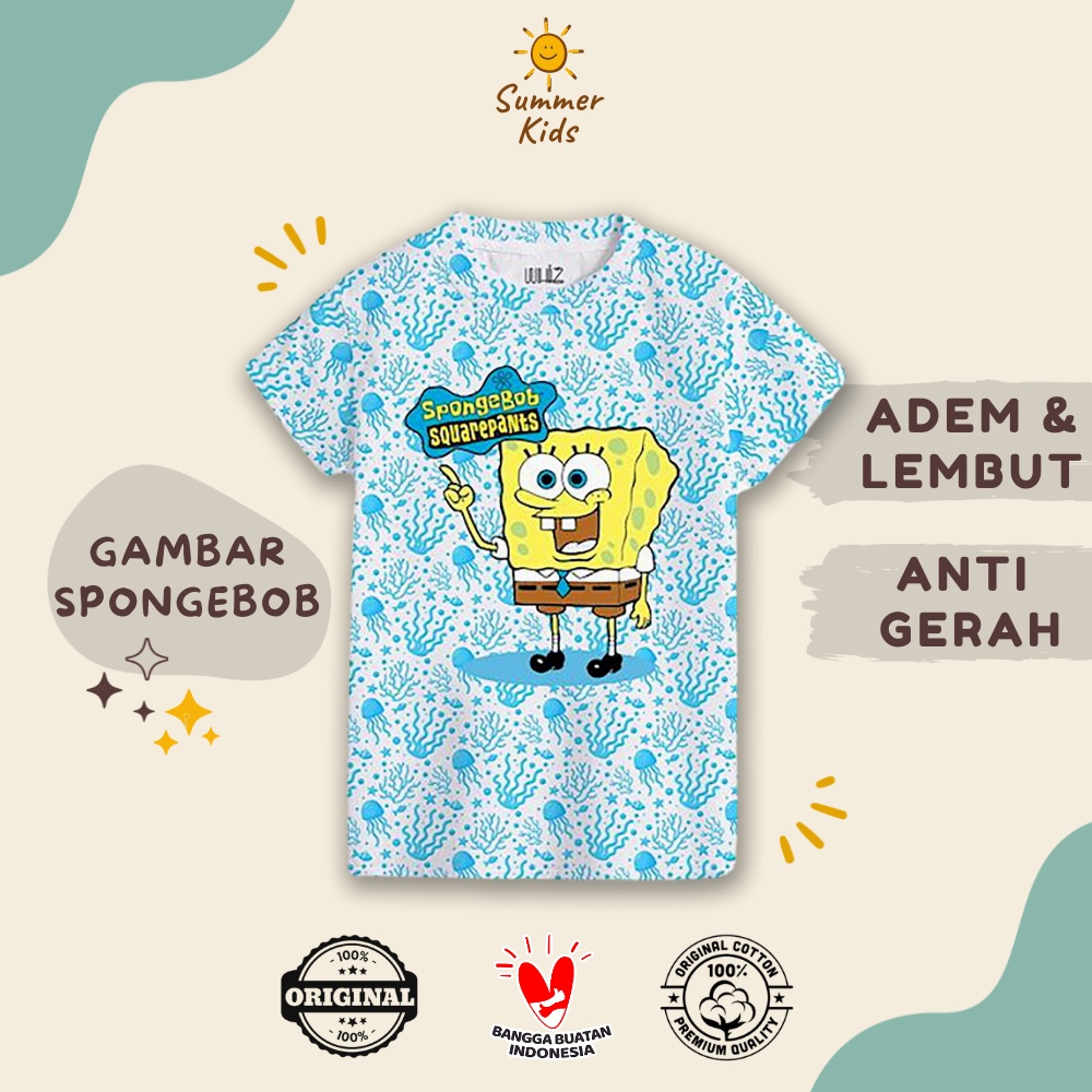 Baju Kaos Anak Laki-Laki Perempuan Gambar Spongebob Umur 1-5 Tahun by Summer Kids | CT12