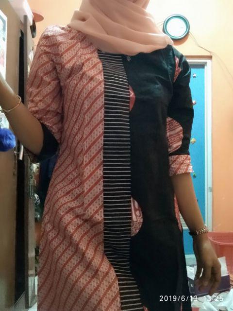 Tunik Nadine Tunic Batik Modern Seragam Kerja Kantor Wanita Murmer Cantik Keren Lucu Katun Merah