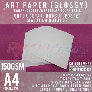 Art Paper 150 gsm A4 isi 100 Lembar / Kertas Bahan Brosur Mengkilap Glossy 150 gram
