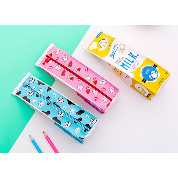 Tempat Pensil Bentuk KOTAK SUSU / Tempat Alat Tulis Motif Bentuk MILK BOX Lucu / Tempat Pensil MILK