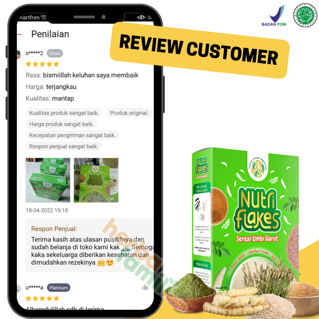 Nutriflakes Minuman Sehat Umbi Garut - Solusi Gangguan Pencernaan Atur Kadar Kolesterol Kolestrol Terapi Asam Lambung Maag Magh