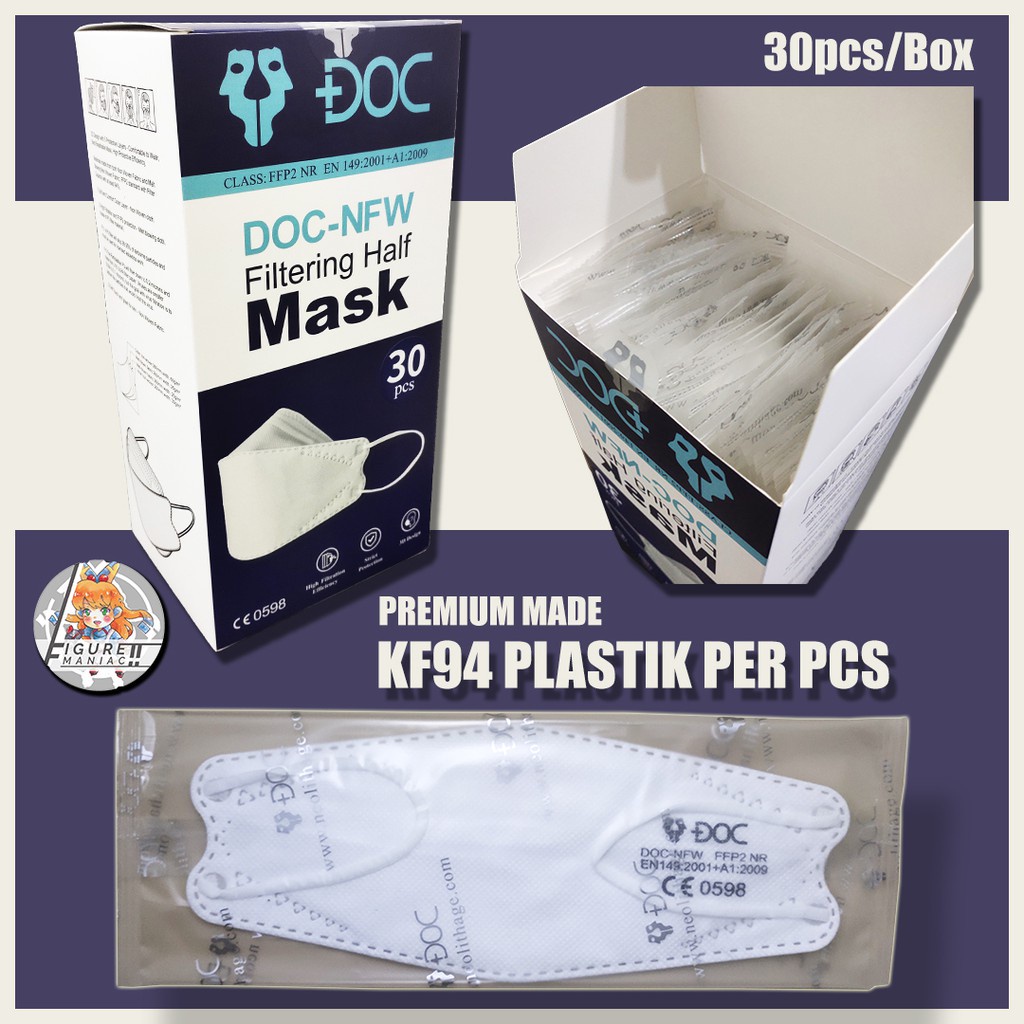 Masker KF94 Premium DOC Putih Plastik Per Pcs 4 PLY 1 Box isi 30 PCS