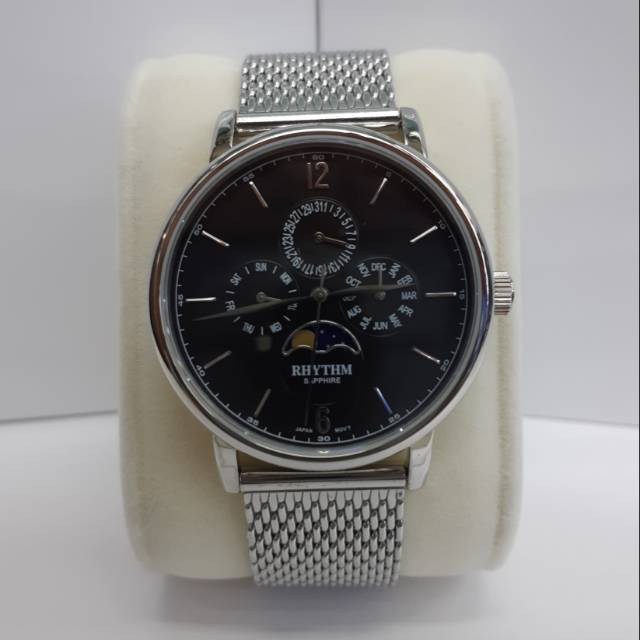 JAM TANGAN PRIA/WANITA RHYTHM 1608 SILVER BLACK.ORIGINAL GARANSI 1 TAHUN