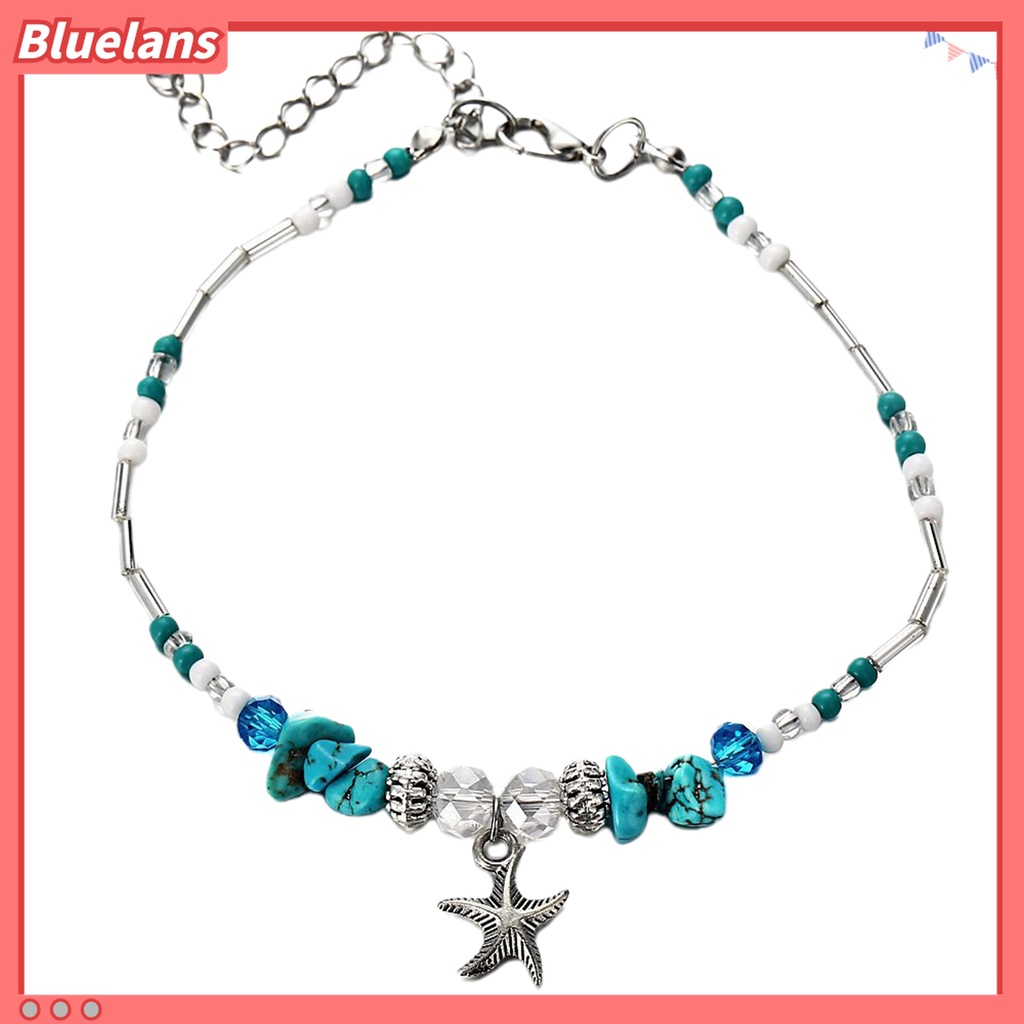 Gelang Kaki Rantai Manik-Manik Turquoise Adjustable Bentuk Bintang Laut Gaya Bohemia Untuk Wanita