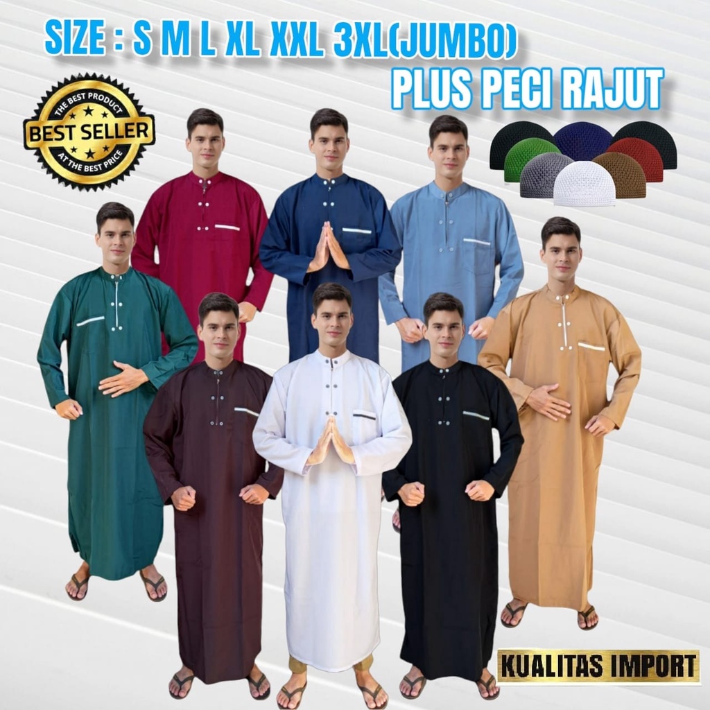 jubah pria PLUS PECI terlaris/gamis laki laki/baju koko dewasa/gamis pakistan arabic/gamis al harby