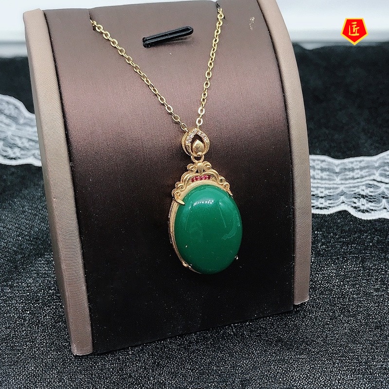 [Ready Stock]Hetian Chalcedony 24K Gold Pendant Inlaid Jade Necklace Women's Elegant Fashion