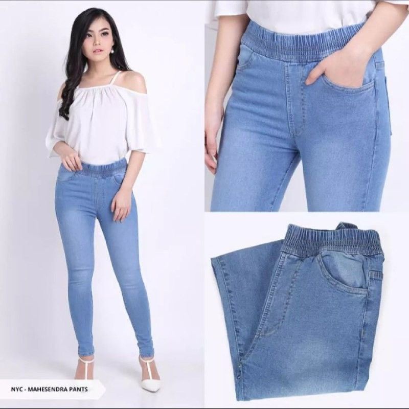 celana jeans pinggang karet lejing slim/ngaret/street/celana legging jeans wanita