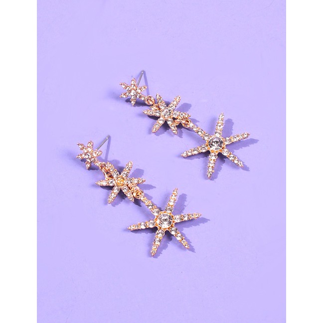 LRC Anting Tusuk Fashion Golden Starfish Alloy Starfish Diamond Earrings D81883