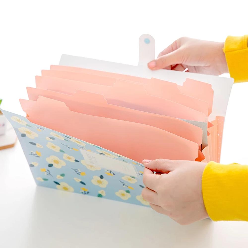 [Elegan] File Folder Expandable Perlengkapan Sekolah Organizer Meja File Organizer Tutup Snap Ukuran A4 Floral File Folders