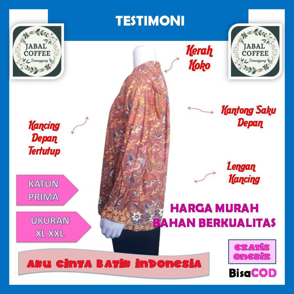 Baju Atasan Batik Prima Pekalongan Pria Dewasa M L XL XXL / Atasan Panjang Pendek Kemeja Hem Batik J