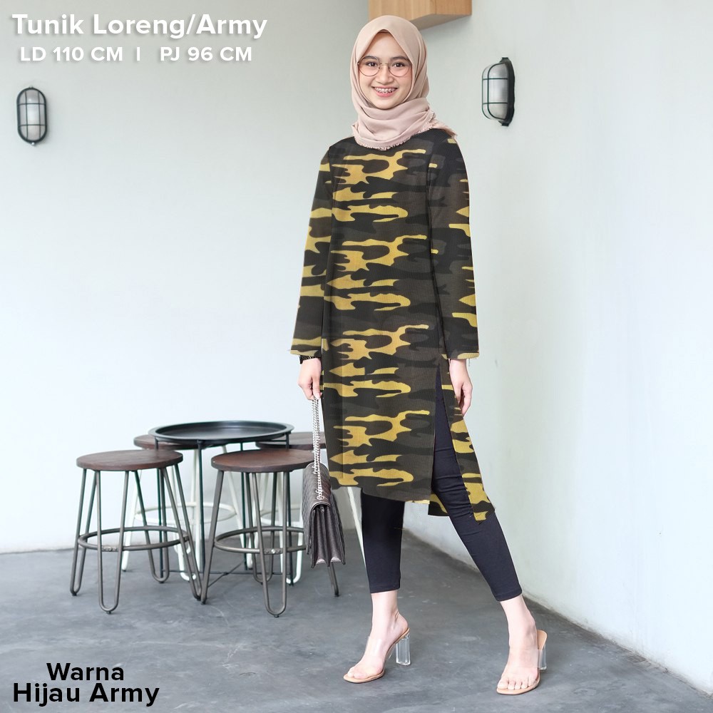 Tunik Wanita Army Lengan Panjang Size Fit to XL