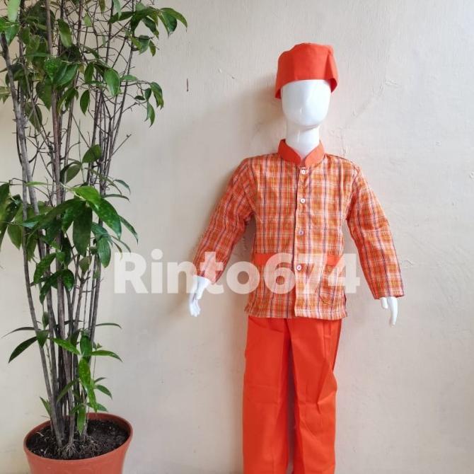 Seragam Sekolah Muslim Batik Orange Paud dan TK Kualitas Bagus