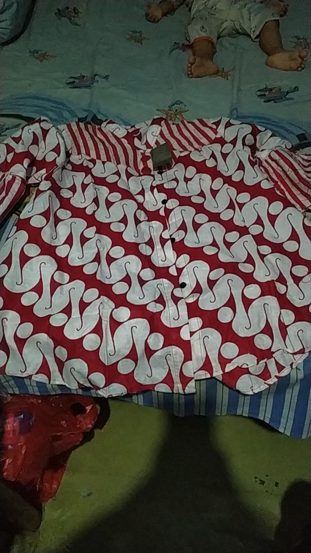 Blus Kombinasi Red Cherry Batik Atasan Batik Merah Jumbo Kombinasi Kerja Seragam Kantor
