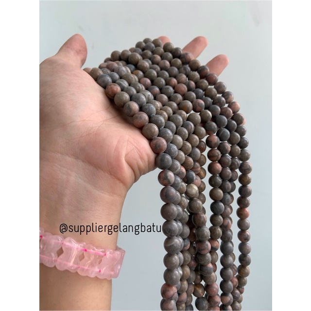 bahan ryolite jasper kokah coklat 10mm renceng batu akik gelang kalung